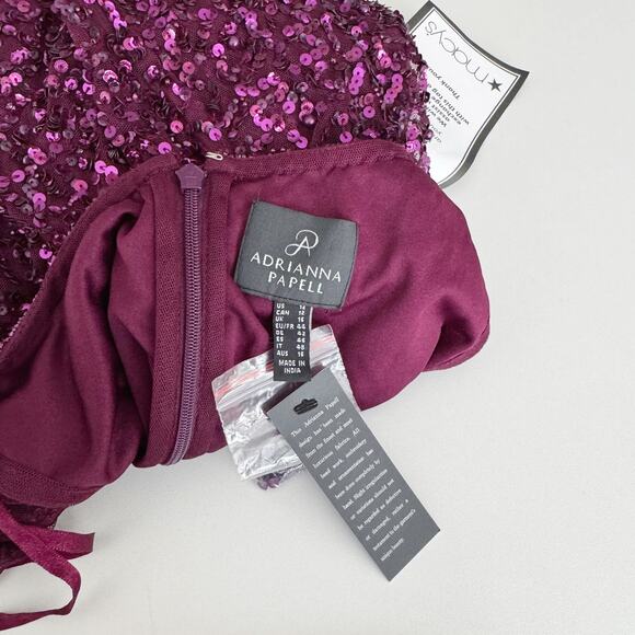 Adrianna Papell Cabernet Purple Sequin Beaded Flutter Sleeve Cocktail Dress 12 - Picture 8 of 9